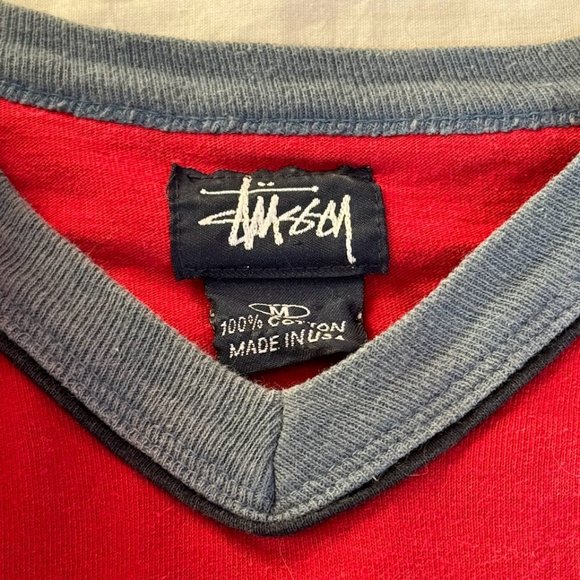 Sold! - 2000s Stussy Logo Colorblock Long Sleeve V-Neck Tee - Picture 4 of 4